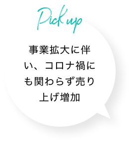 事業拡大に伴い、コロナ禍にも関わらず売り上げ増加